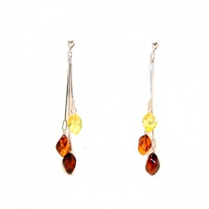 Multicoloured Amber Drop Earrings with Sterling Silver 925
